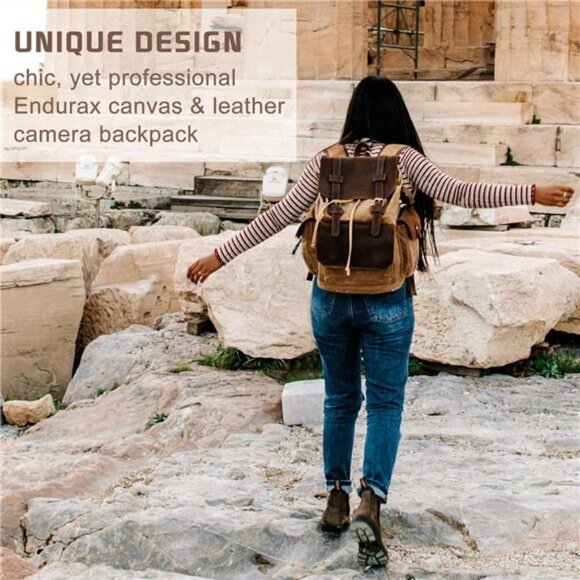 Camera Backpack, DSLR/SLR/Mirrorless Photography Camera Bag Waterproof Leather - Picture 7 of 8